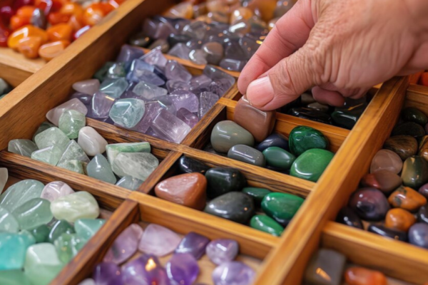 Colorful assortment of gemstones displayed for collectors.