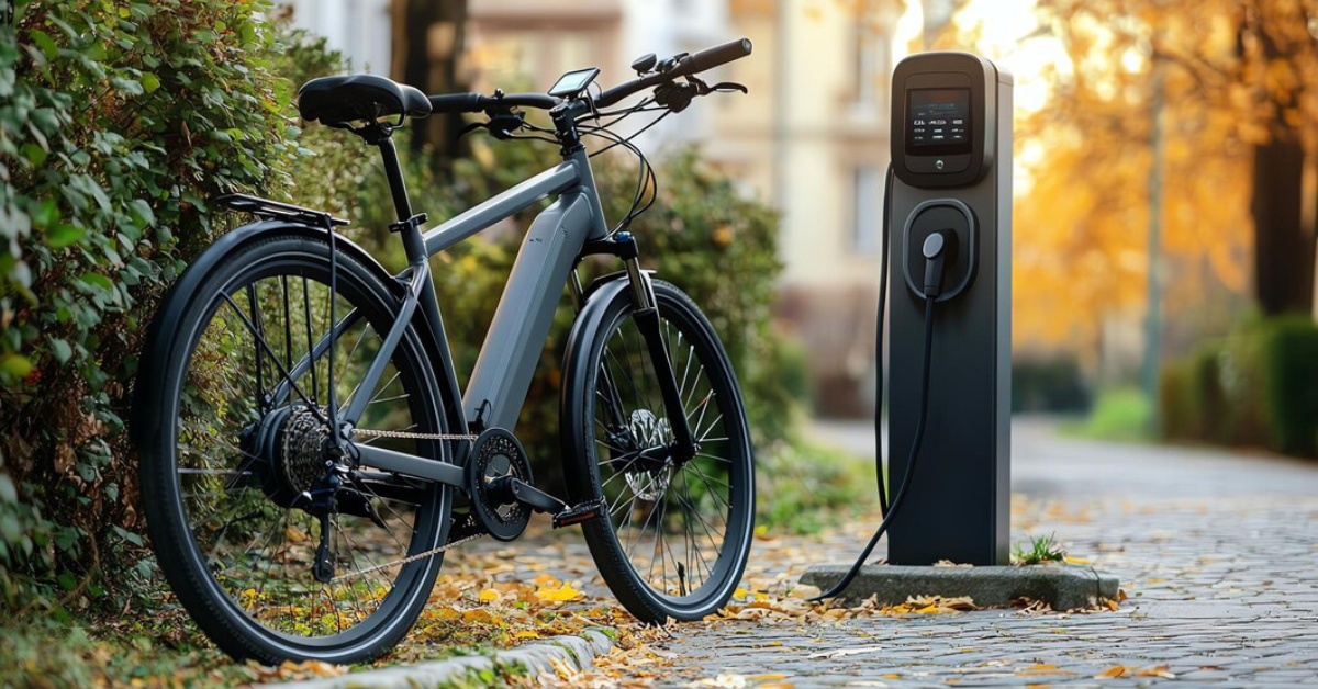 Temo electric bike with a large capacity battery parked on a scenic trail