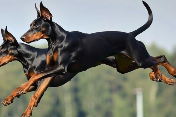 Strong and loyal Doberman Pinscher standing alert outdoors, showcasing its protective and muscular build