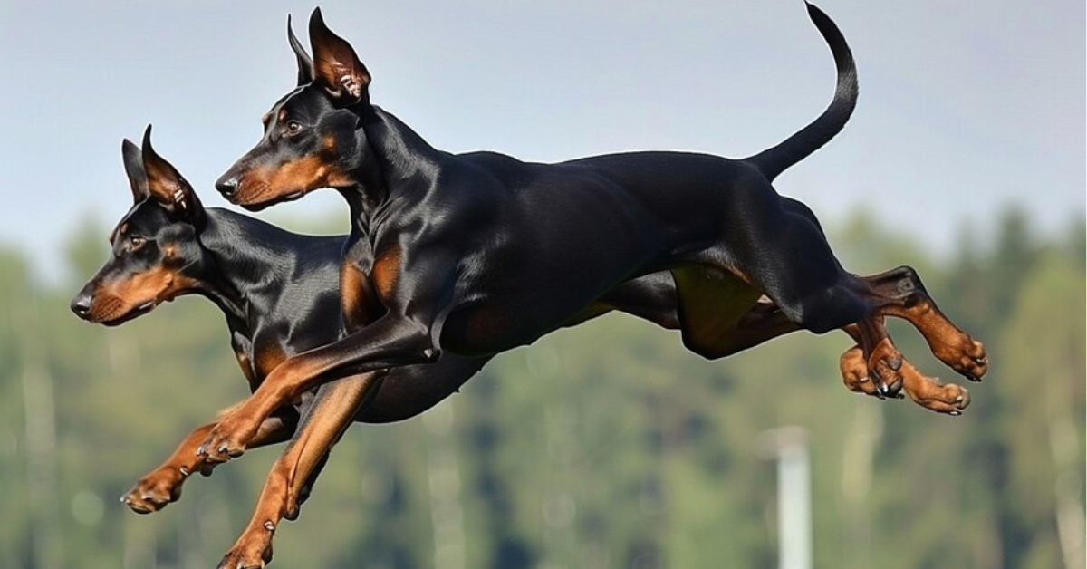 Strong and loyal Doberman Pinscher standing alert outdoors, showcasing its protective and muscular build