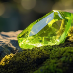 Vibrant green peridot gemstone on a white background