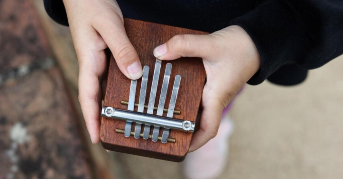 Stagg 21 Kalimba with tuning software displayed on a Mac screen