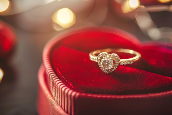 Heart shaped diamond band displayed elegantly on a soft velvet surface