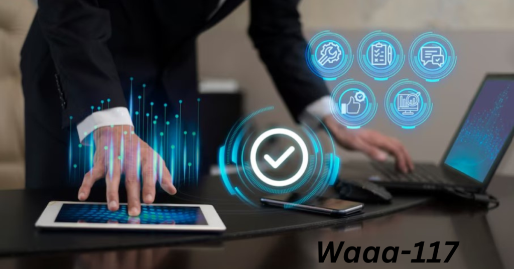 WAAA-117 technology concept with encryption, data processing, and remote operations across industries